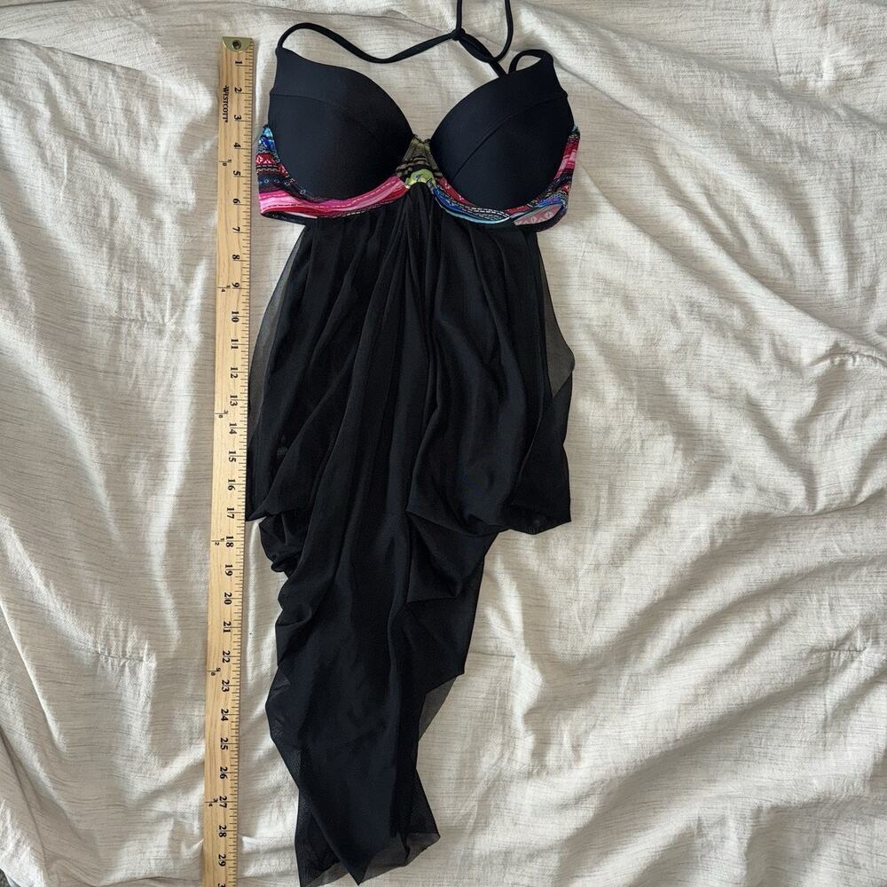 NWT Black Aztec Bikini Top Woman’s Sz M Sheer Mesh Cover Up Bra Tribal Bohemian - Picture 7 of 10